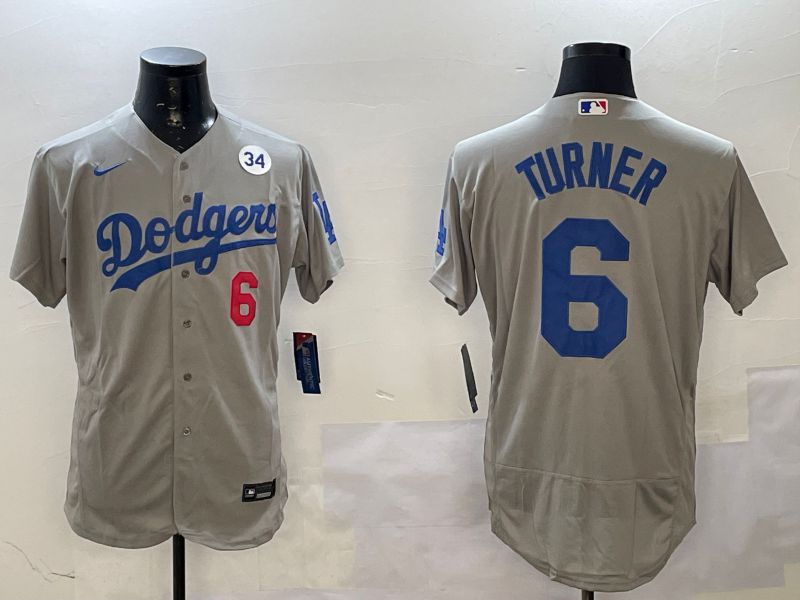 Men Los Angeles Dodgers #6 Turner Grey Elite 2025 Nike MLB Jersey style 4
